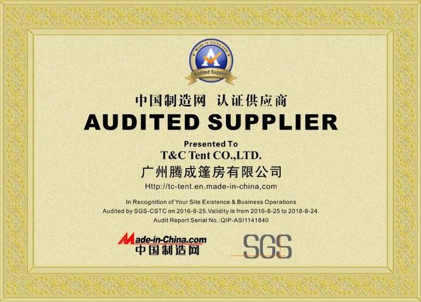 Chine T&amp;C TENT CO.,LIMITED certifications